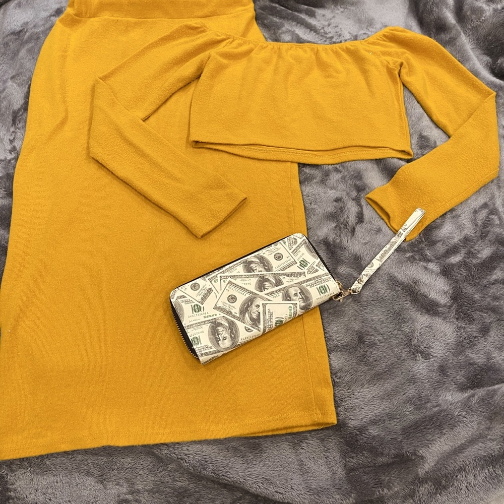 Mustard yellow two-piece outfit